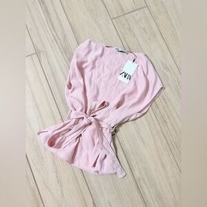 **SOLD**ZARA ZW Collection Asymmetric Linen Blend Top – Pastel Pink NWT | Small